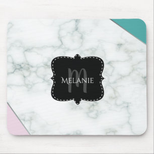 Mauspad mit individuellem Namen Pink Aqua Marmor