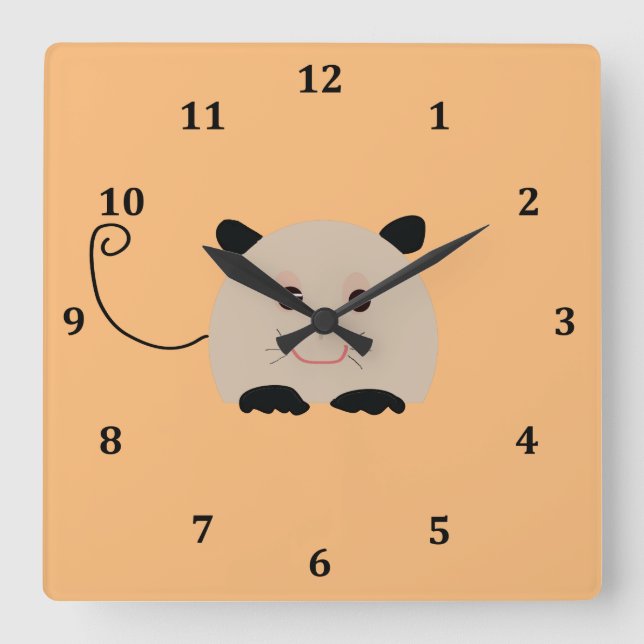 Mausuhr für Kinderzimmer Quadratische Wanduhr (Vorderseite)
