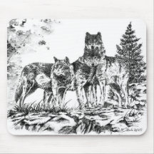 Mausunterlage - drei Wolfs Illustration