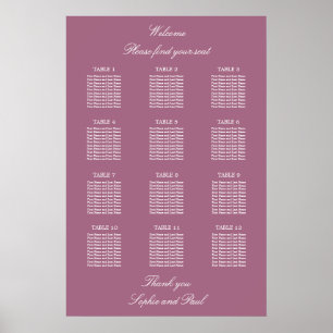 Mauve 12 Tisch Hochzeit Sitzordnung Poster