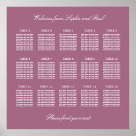 Mauve 15 Table Wedding Seating Chart Poster