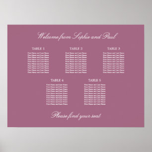 Mauve 5 Table Wedding Chart Poster