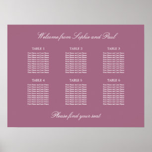 Mauve 6 Table Wedding Chart Poster