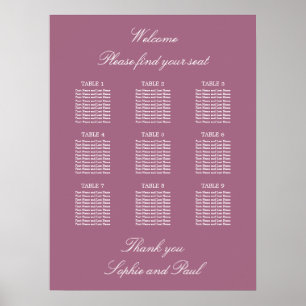 Mauve 9 Table Wedding Chart Poster