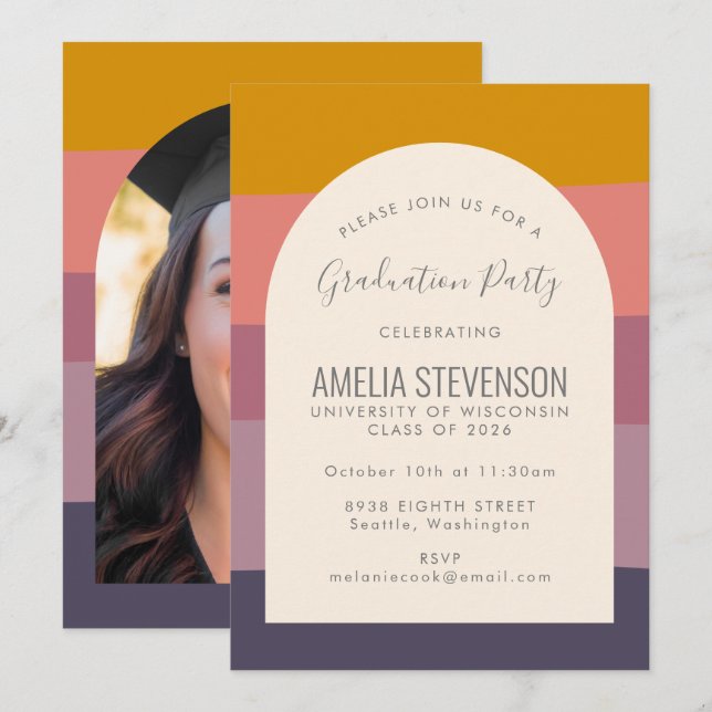 Mauve Abstrakt Geometric Foto Graduation Party Einladung (Vorne/Hinten)