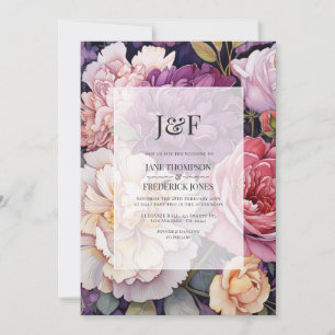 Mauve and Champagne Floral Wedding Monogram Einladung