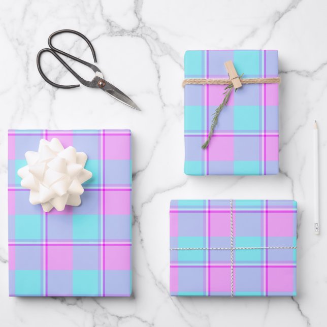 Mauve and Coastal Mist Plaid Geschenkpapier Set (Vorderseite)
