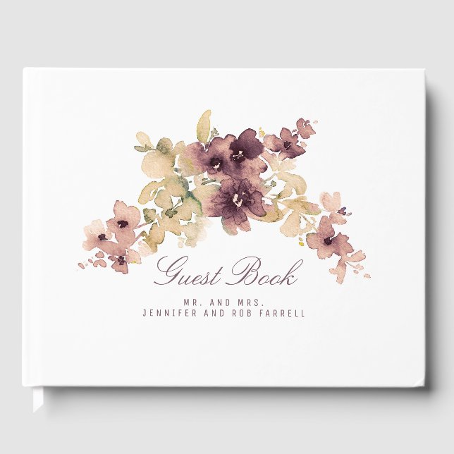 Mauve and Gold Floral Vintage Wedding Gästebuch (Vorderseite)