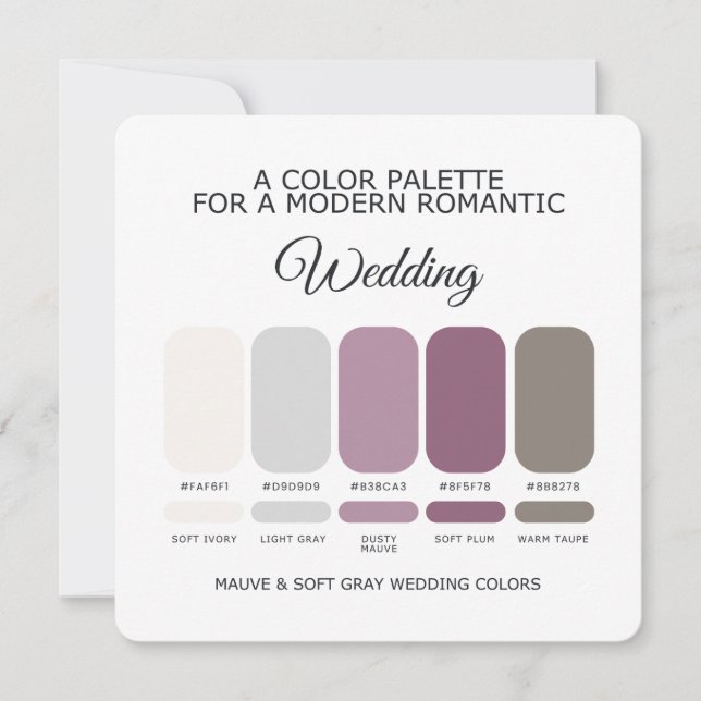 Mauve and Soft Gray Wedding Color Palette Card Einladung (Vorderseite)