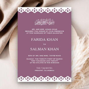 Mauve and White Lace Islamische Hochzeit Einladung