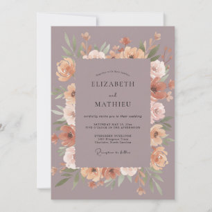 Mauve Aprikosen-Ranunculus-Eukalyptus-Hochzeit Einladung