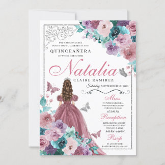 Mauve & Aquamarin Ocean Sunset Princess Quinceaner Einladung