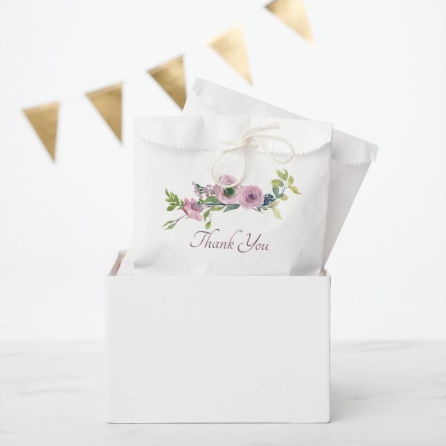 Mauve Aquarell Blumendanke Geschenktütchen (Party)