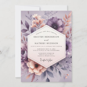 Mauve Aquarell-Blütenhochzeit Einladung