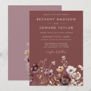 Mauve Autumn Floral Wedding Einladung