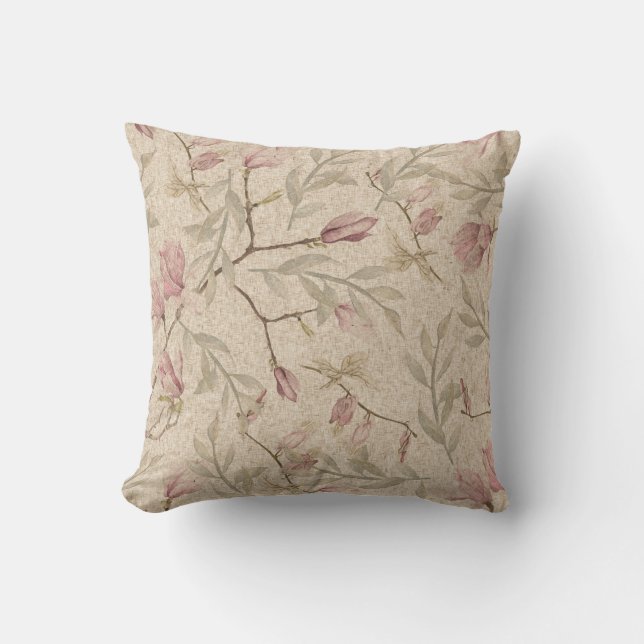 Mauve & Beige Vintages Blumenmuster Kissen (Vorderseite)