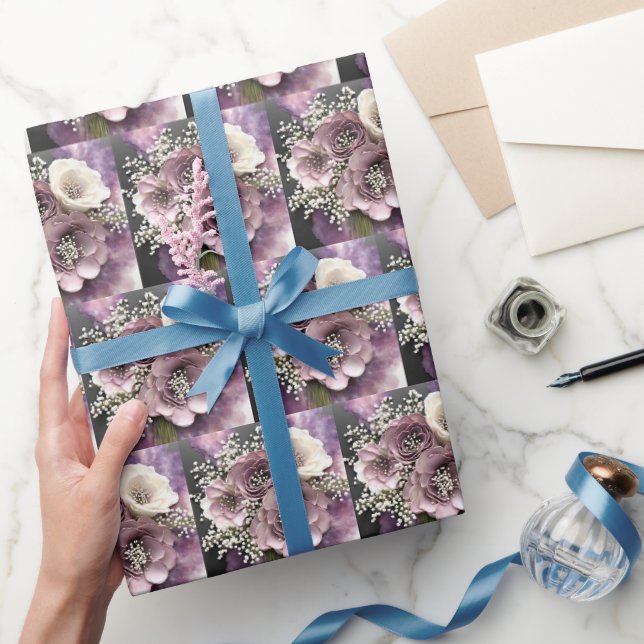 Mauve Blume Bouquet mit Gipskraut Geschenkpapier (Schenken)