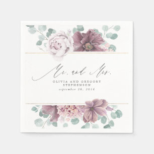 Mauve Blume Elegant Botanical Mr. and Mrs. Serviette