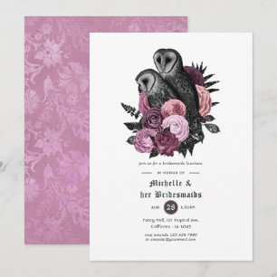 Mauve Blumen-Eulen-Gotische-Jungfrauen-Lunch-Einla Einladung