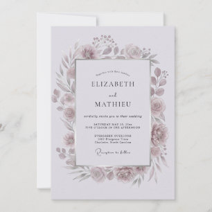 Mauve Blumiger Lorbeer Romantische Hochzeit Einladung