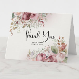Mauve Blush Bloral 4-Foto Hochzeit Dankeskarte