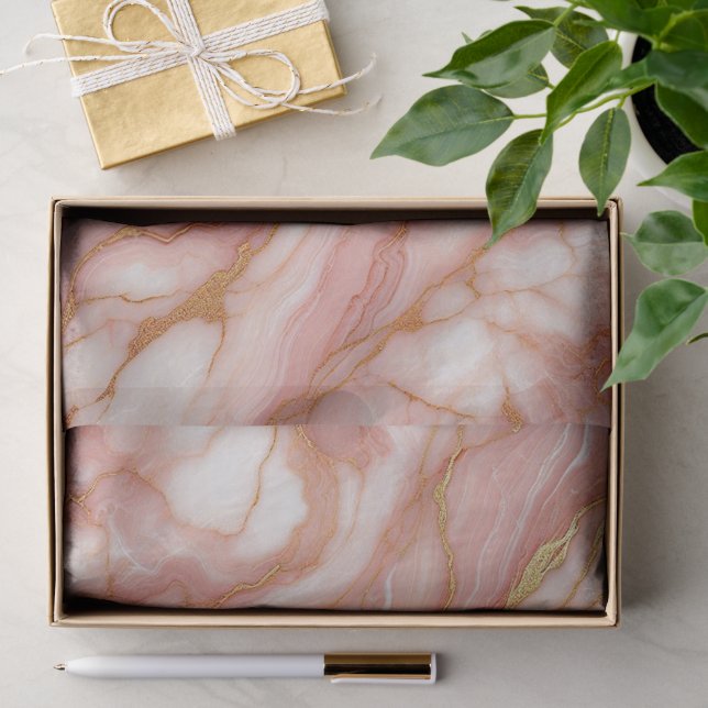 Mauve Blush Pink Red Gold Marmor Muster Seidenpapier (Geschenk)