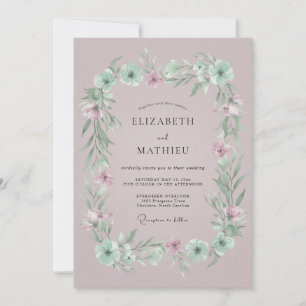 Mauve-Blüten-Lorbeer-Hochzeit Einladung