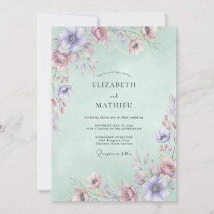 Mauve-Celadon-Wasserfarben-Hochzeit Einladung