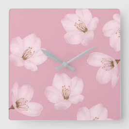 Mauve Cherry Blossom Wall Clock Quadratische Wanduhr