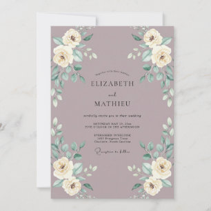 Mauve-Creme-Blumen-Aquarell-Hochzeit Einladung