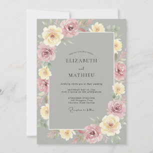 Mauve-Creme-Rosen-Hochzeit Einladung