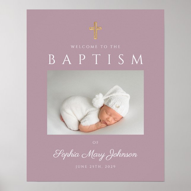 Mauve Cross Foto Girl Baptisse Willkommen Poster (Vorne)