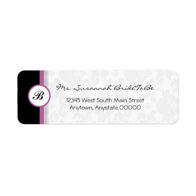 Mauve Damask Monogram Address Label (Vorne)