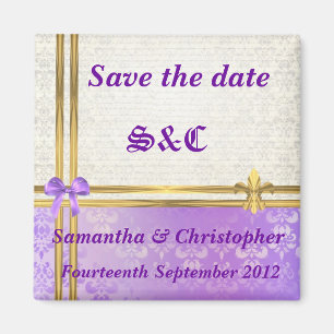 Mauve Damask und Goldband Save the Date Magnet