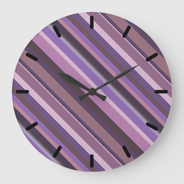 Mauve diagonal stripes große wanduhr (Vorderseite)
