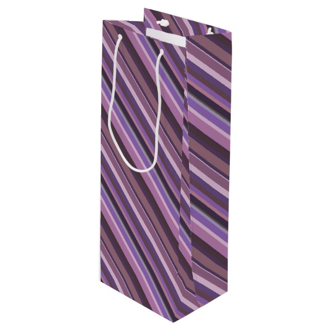 Mauve diagonale Streifen Geschenktüte Für Weinflaschen (Vorderseite Schrägansicht)