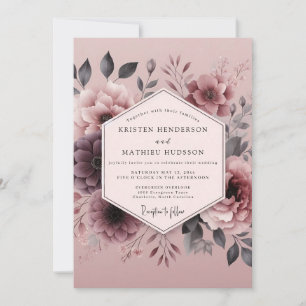 Mauve Düstere Flora Hochzeit Einladung