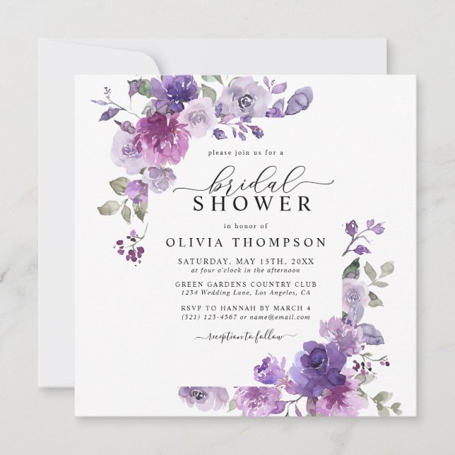 Mauve Dusty Lilac Lila Floral Brautparty Einladung (Vorderseite)