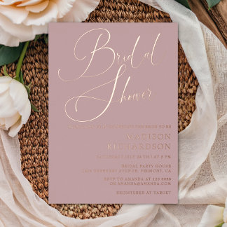 Mauve Dusty Rose Goldenes Paradies für Brautpartys Folieneinladung