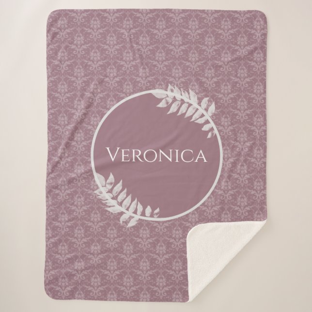 Mauve Elegant Damask Couverture Sherpa personnalis (Devant)