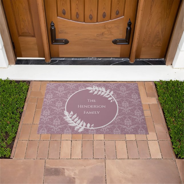 Mauve Elegant Damask Personalisiert Doormat Fußmatte (Außenbereich)