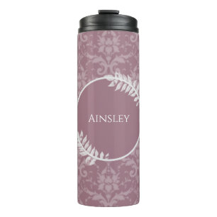 Mauve Elegant Damask Personalisiert Thermal Tumble Thermosbecher
