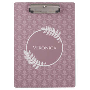 Mauve Elegant Damask Personalisierte Zwischenablag Klemmbrett