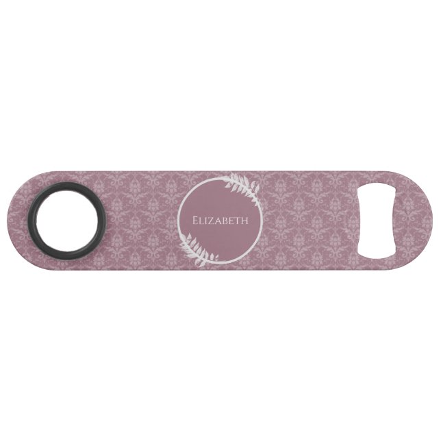Mauve Elegant Damask Personalisierter Bar Key (Vorderseite (Horizontal))