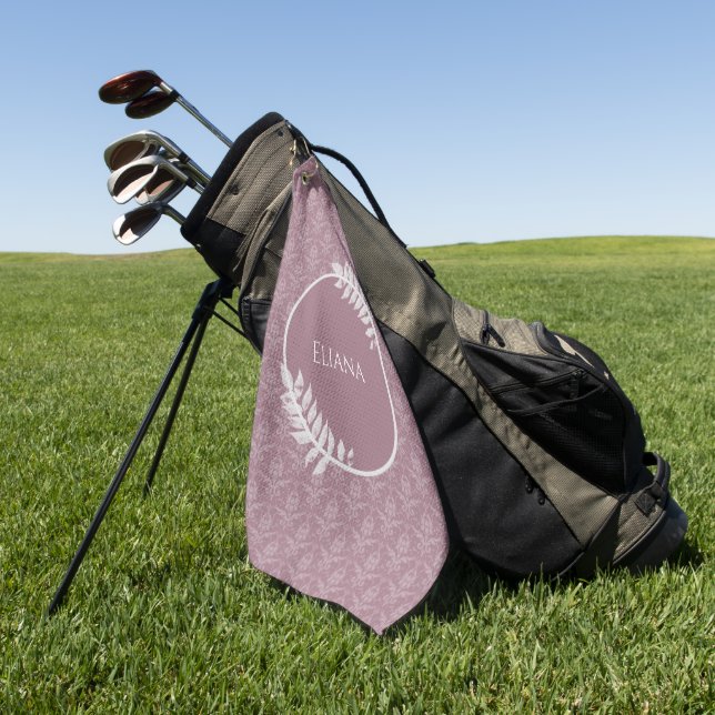 Mauve Elegant Damask Personalisiertes Golfhandtuch (Gras)