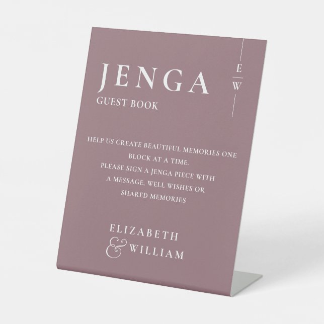 Mauve Elegant Minimalistisch Monogram Jenga Guest  Sockelschild (Vorderseite)