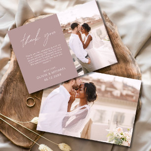 Mauve Elegant Script Foto Wedding danke You Card