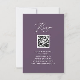 Mauve Elegant Script Minimalistisch QR Wedding RSV RSVP Karte