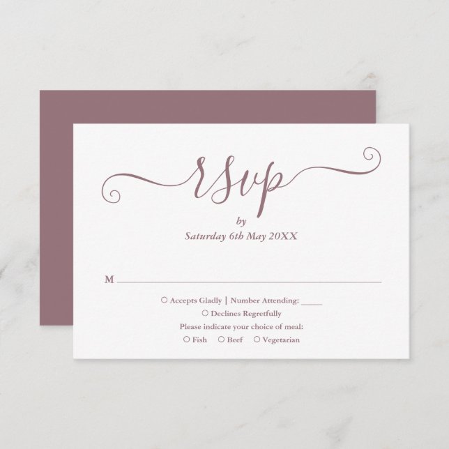 Mauve Elegant Script Wedding RSVP Karte (Vorne/Hinten)