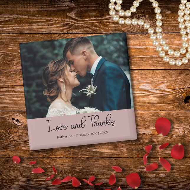 Mauve Elegant Wedding Love and Thanks Photo Magnet (Von Creator hochgeladen)